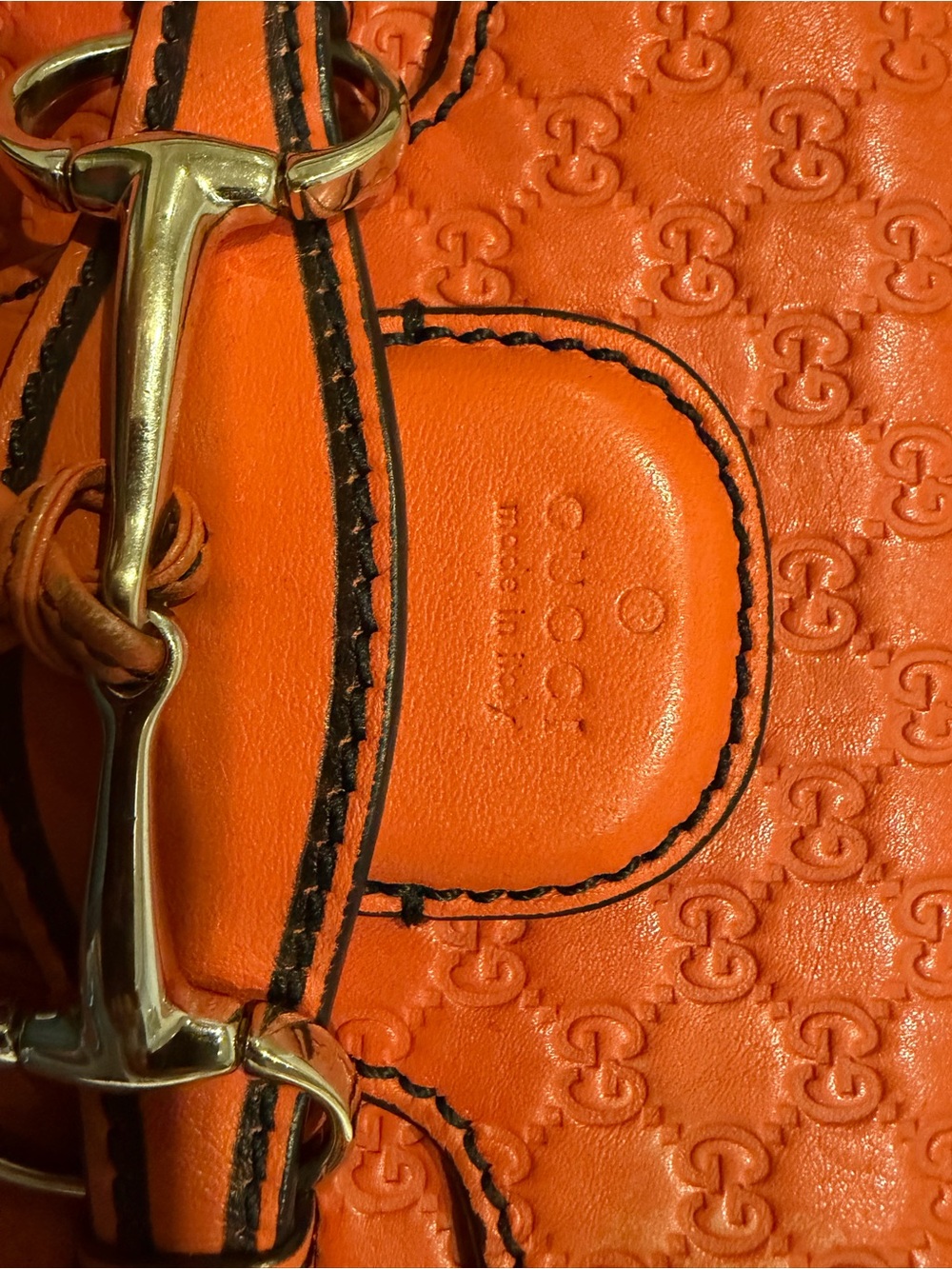 Vintage Gucci Orange Leather Monogrammed/Emblam Mini Bag with Horsebit Tassels - Picture 10 of 16